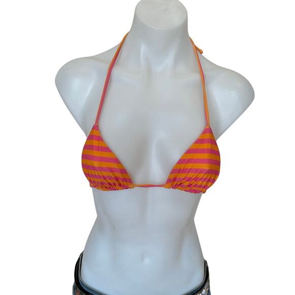 Lovers + Friends Striped Triangle String Bikini Top Orange Pink XS In Line $78 - Picture 5 of 8